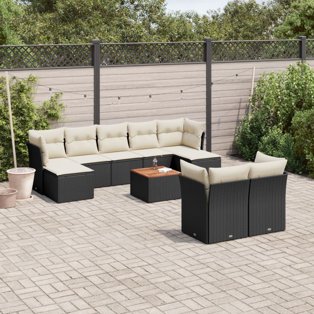Loungegrupp 10 Delar Med Svarta Dynor Konstrotting