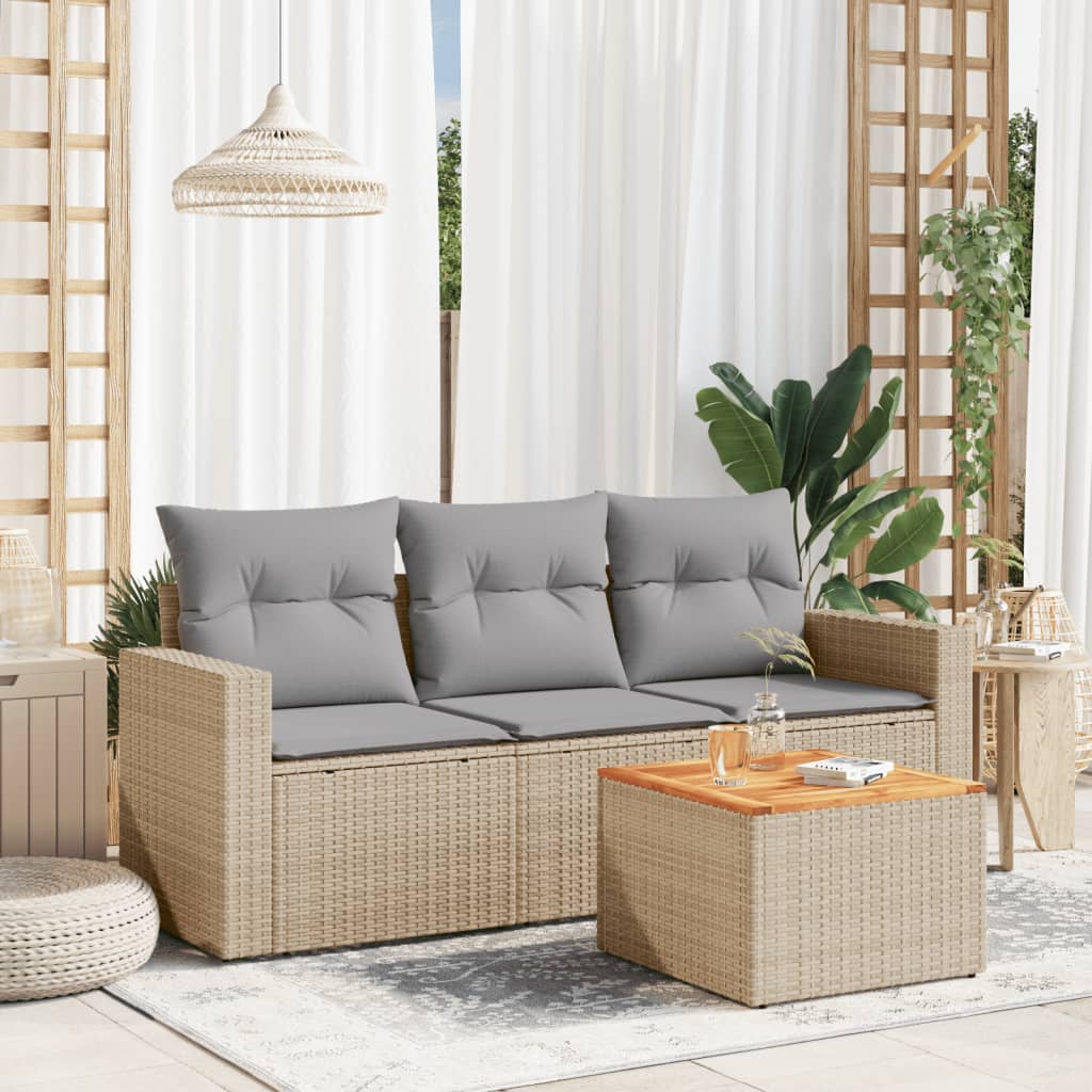 Soffgrupp För Trädgård Med Dynor 4 Delar Mixbeige Konstrotting