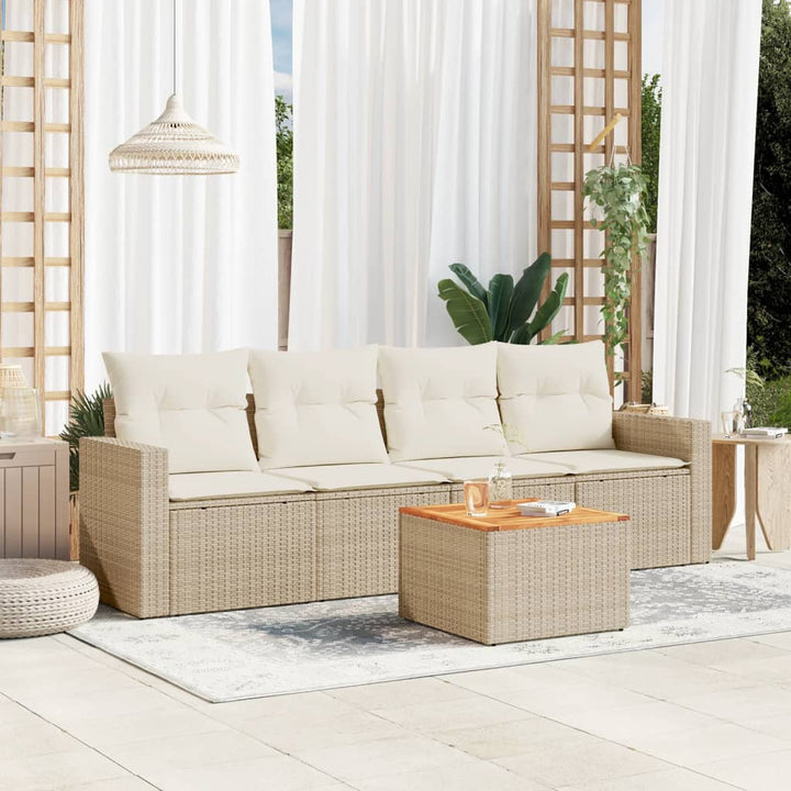 Soffgrupp För Trädgården Med Dynor 5 Delar Beige Konstrotting
