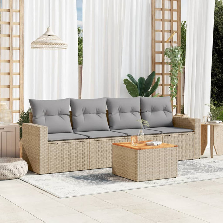 Soffgrupp För Trädgården Med Dynor 5 Delar Beige Konstrotting