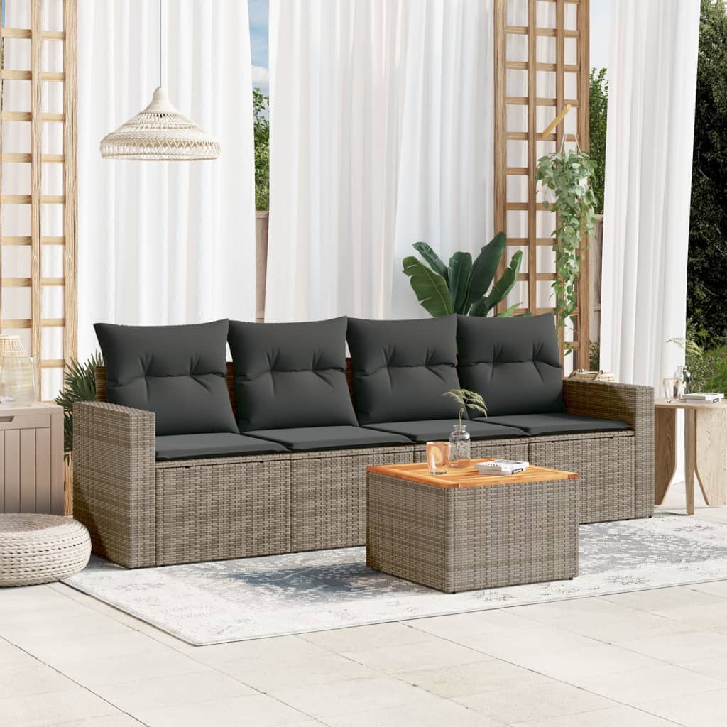Soffgrupp För Trädgården Med Dynor 5 Delar Beige Konstrotting