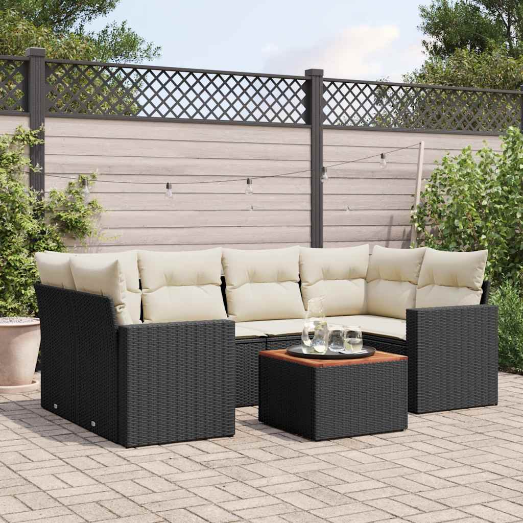 Matgrupp För Trädgården Med Dynor 7 Delar Beige Konstrotting