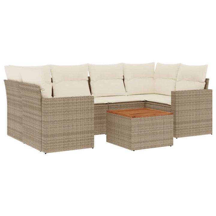 Matgrupp För Trädgården Med Dynor 7 Delar Beige Konstrotting