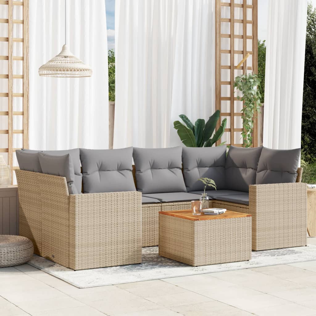 Matgrupp För Trädgården Med Dynor 7 Delar Beige Konstrotting