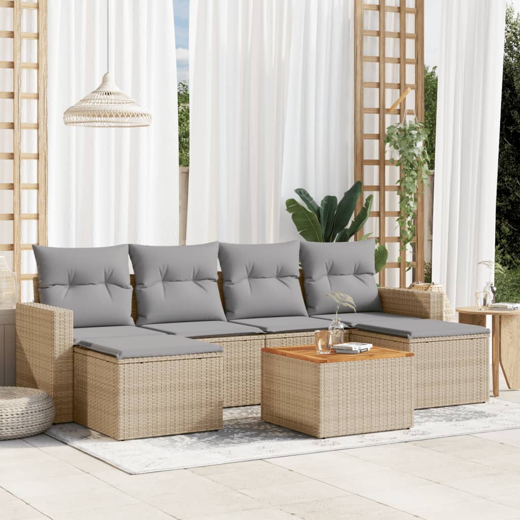 Matgrupp För Trädgården Med Dynor 7 Delar Beige Konstrotting