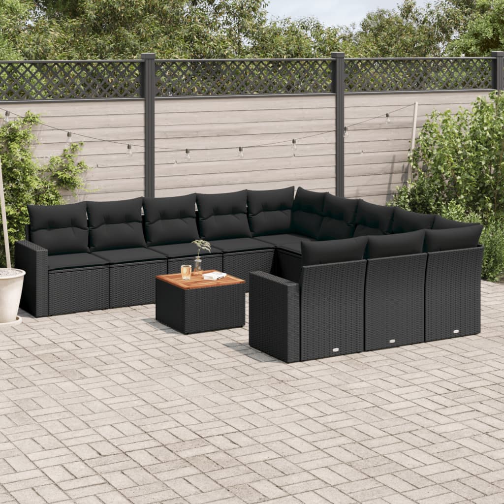Loungegrupp Med Dynor 12 Delar Svart Konstrotting
