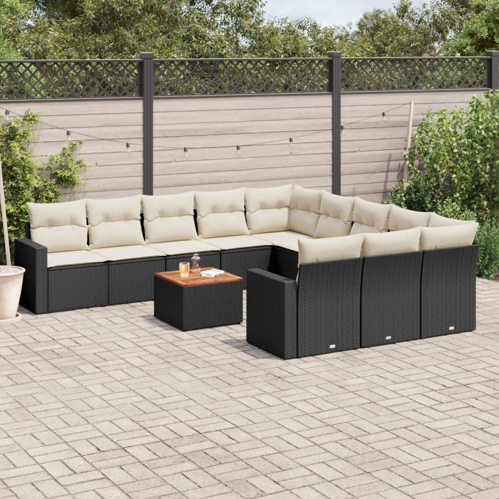 Loungegrupp Med Dynor 12 Delar Svart Konstrotting