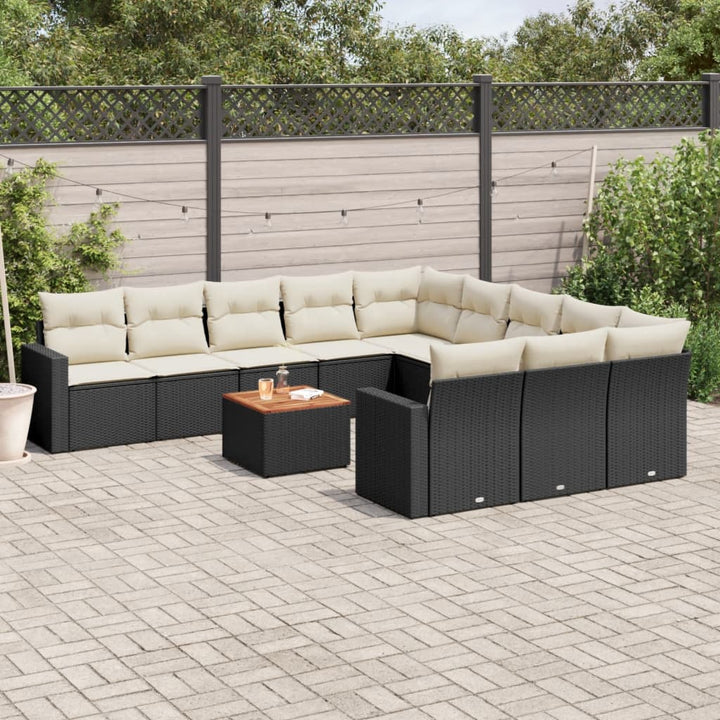 Loungegrupp Med Dynor 12 Delar Svart Konstrotting