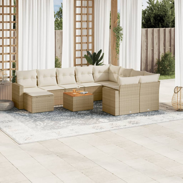 Loungegrupp För Trädgården M. Dynor 11 Delar Beige Konstrotting