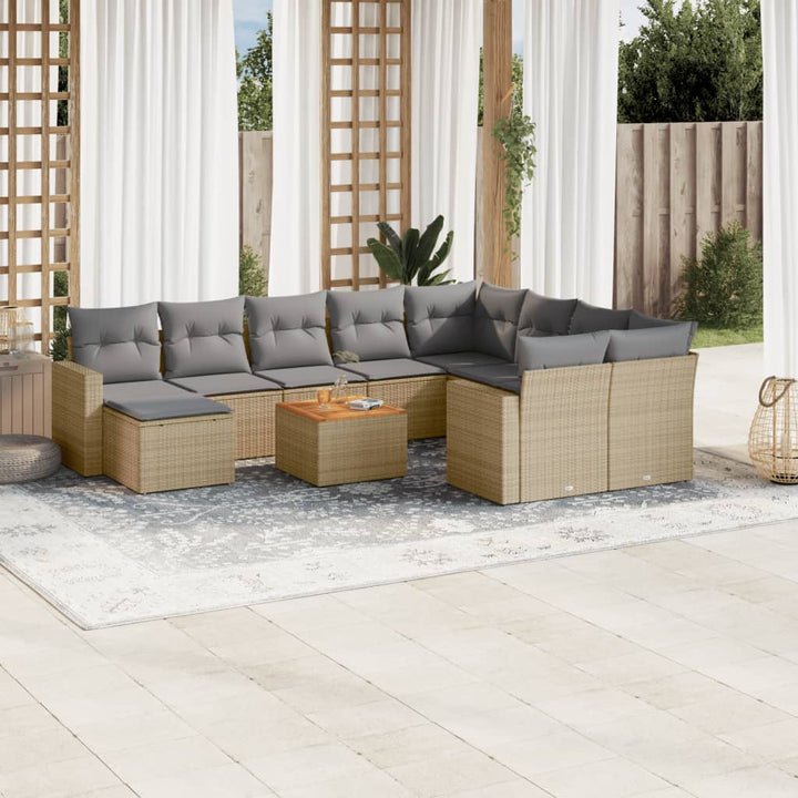 Loungegrupp För Trädgården M. Dynor 11 Delar Beige Konstrotting