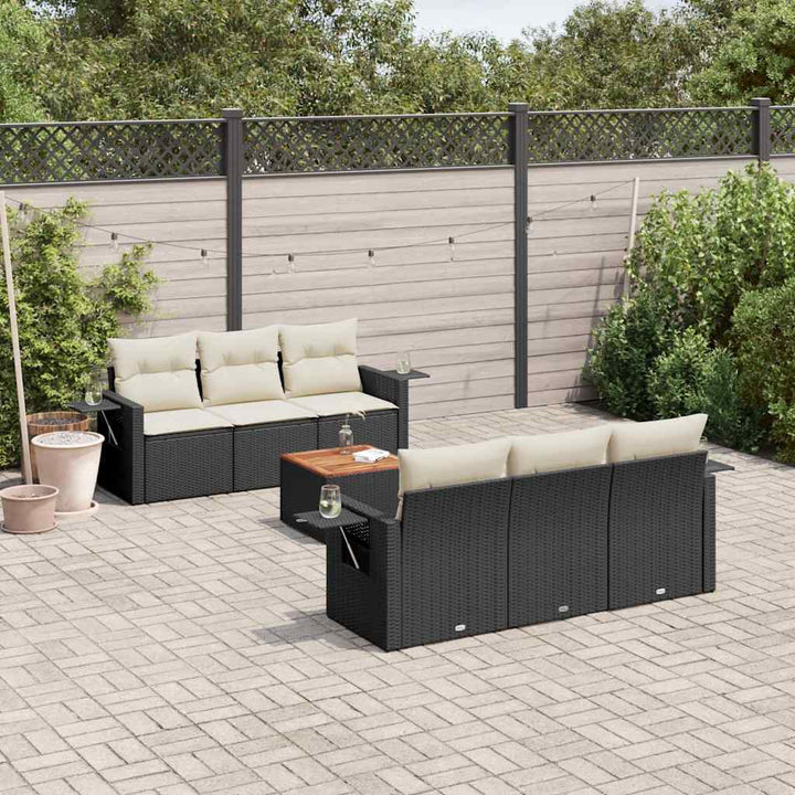 Matgrupp För Trädgården Med Dynor 7 Delar Beige Konstrotting