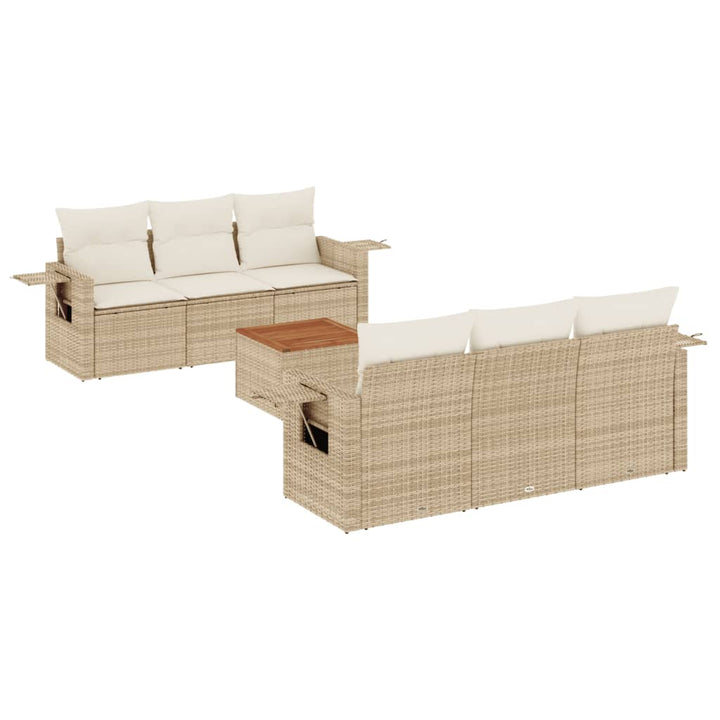 Matgrupp För Trädgården Med Dynor 7 Delar Beige Konstrotting