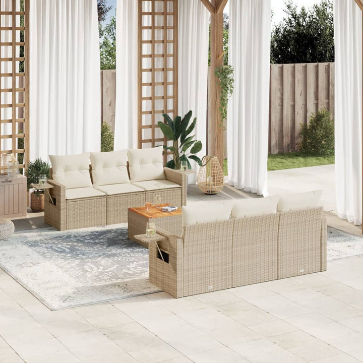 Matgrupp För Trädgården Med Dynor 7 Delar Beige Konstrotting