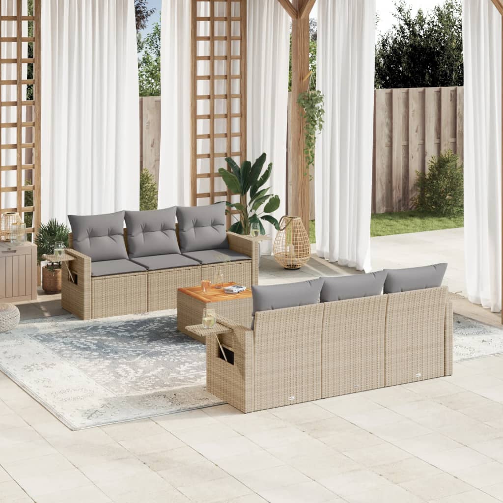 Matgrupp För Trädgården Med Dynor 7 Delar Beige Konstrotting