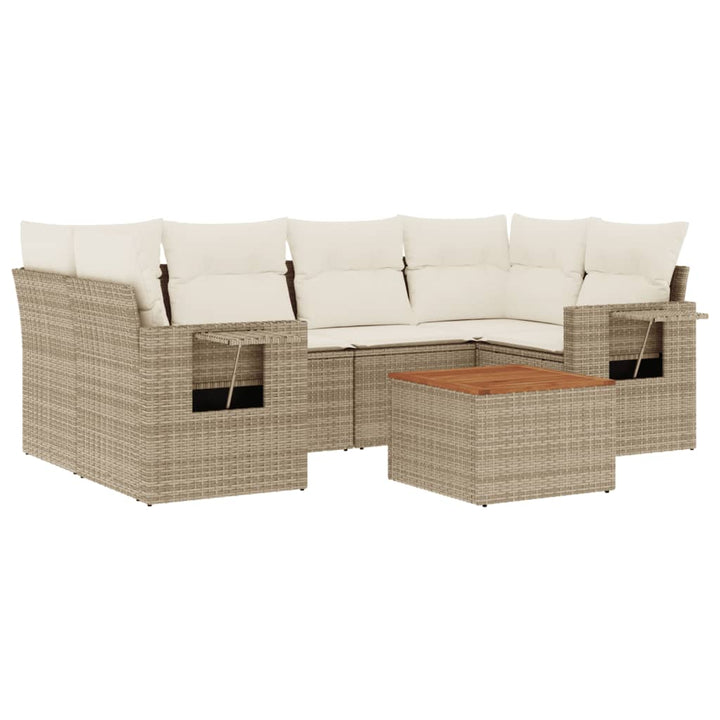 Matgrupp För Trädgården Med Dynor 7 Delar Beige Konstrotting