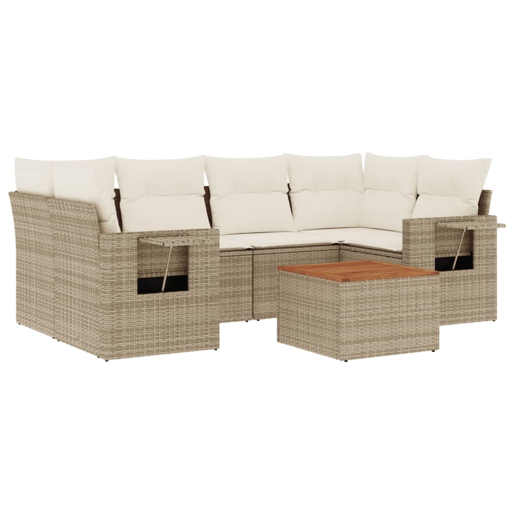 Matgrupp För Trädgården Med Dynor 7 Delar Beige Konstrotting
