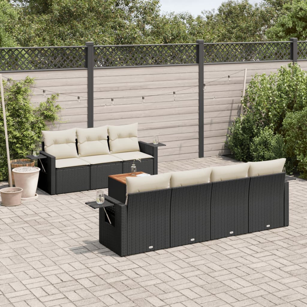 Matgrupp För Trädgården Med Dynor 8 Delar Beige Konstrotting