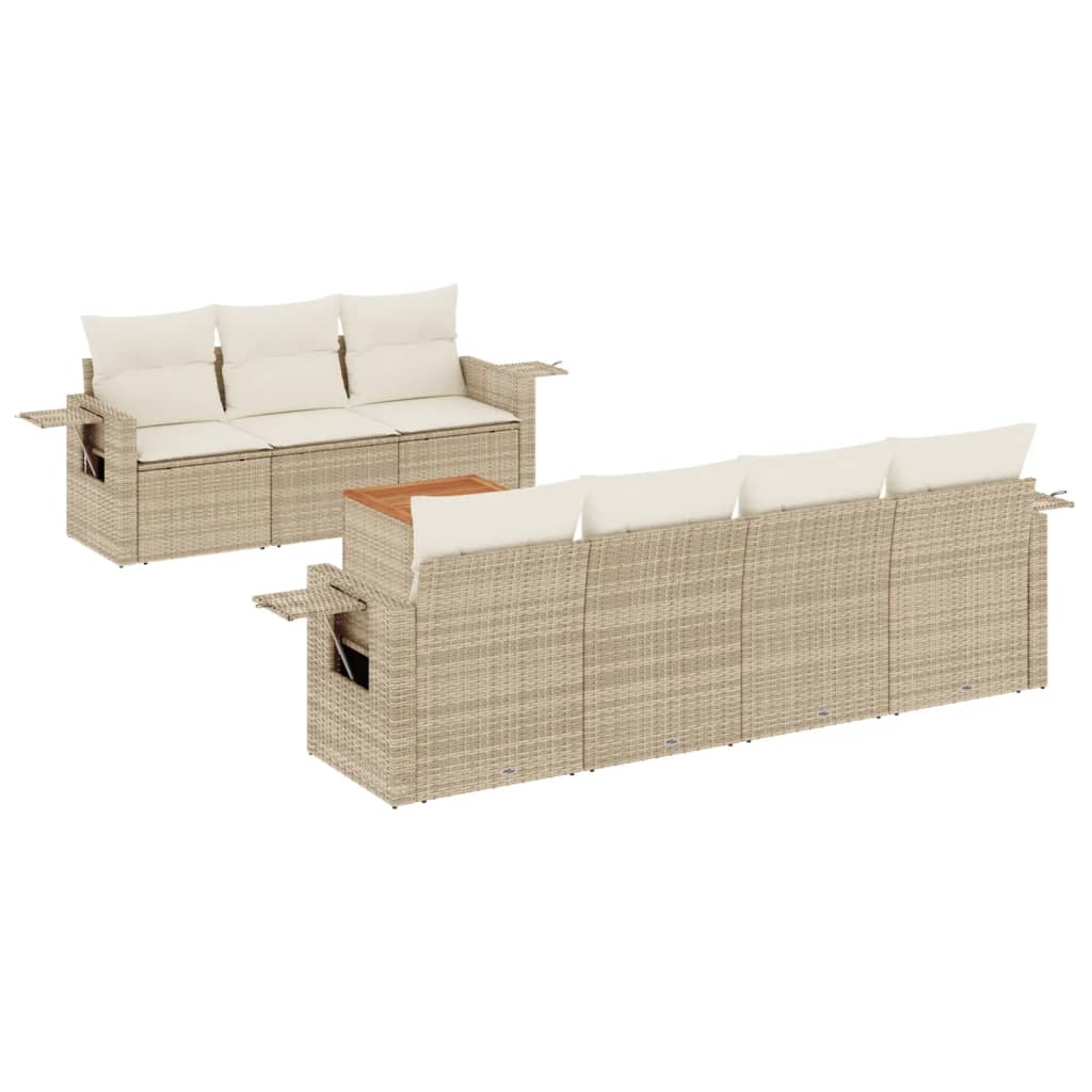 Matgrupp För Trädgården Med Dynor 8 Delar Beige Konstrotting