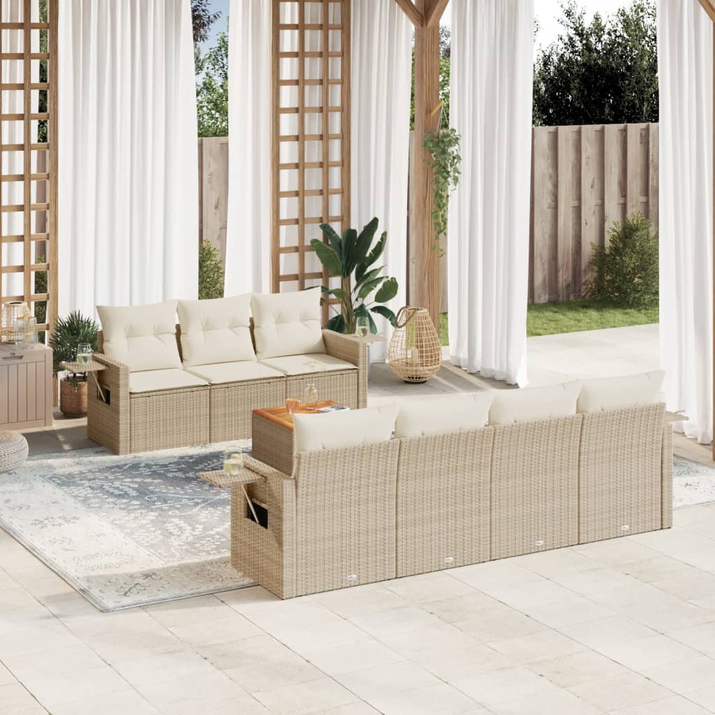 Matgrupp För Trädgården Med Dynor 8 Delar Beige Konstrotting