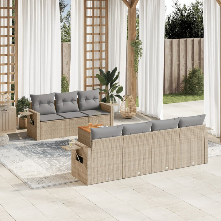 Matgrupp För Trädgården Med Dynor 8 Delar Beige Konstrotting