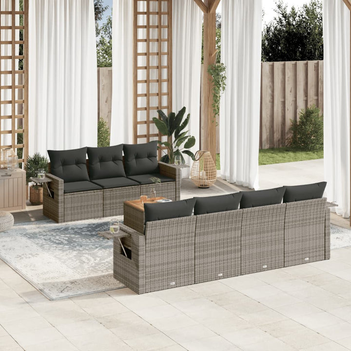 Matgrupp För Trädgården Med Dynor 8 Delar Beige Konstrotting