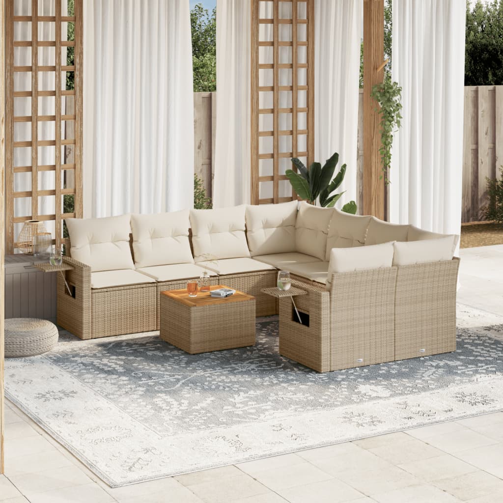Soffgrupp För Trädgården Med Dynor 9 Delar Beige Konstrotting
