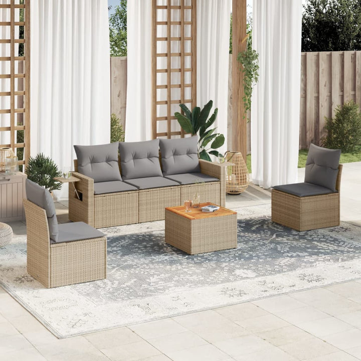 Soffgrupp För Trädgården Med Dynor 6 Delar Beige Konstrotting