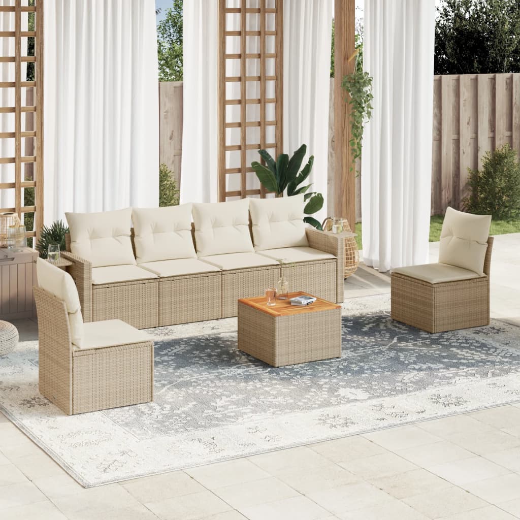 Matgrupp För Trädgården Med Dynor 7 Delar Beige Konstrotting