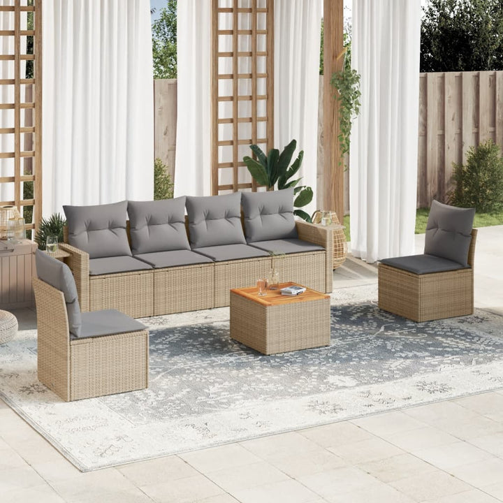 Matgrupp För Trädgården Med Dynor 7 Delar Beige Konstrotting