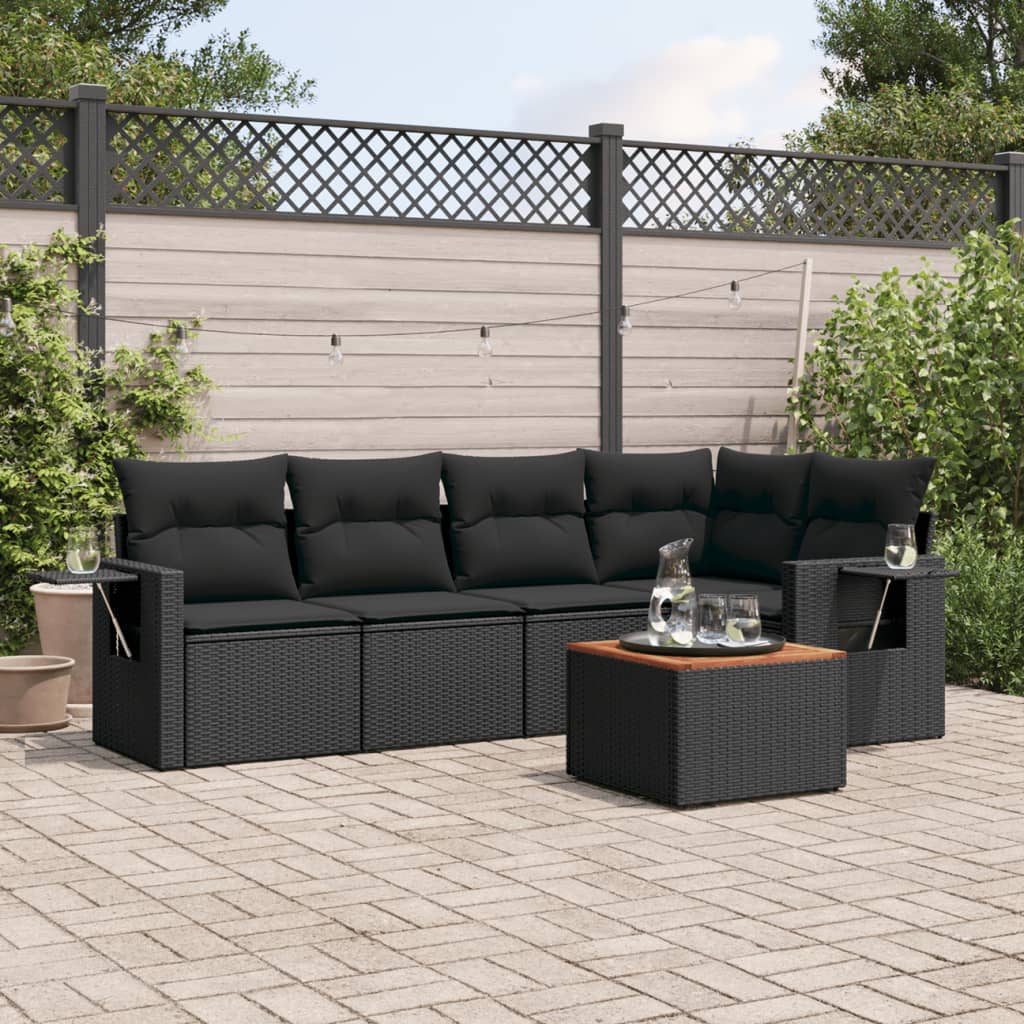 Loungegrupp Med Dynor 6 Delar Svart Konstrotting
