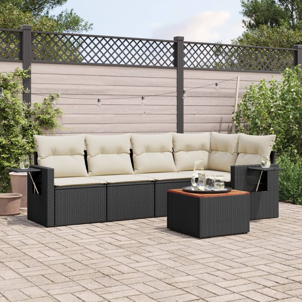 Loungegrupp Med Dynor 6 Delar Svart Konstrotting