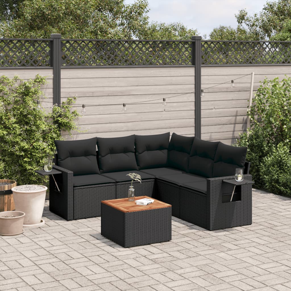 Loungegrupp Med Dynor 6 Delar Svart Konstrotting