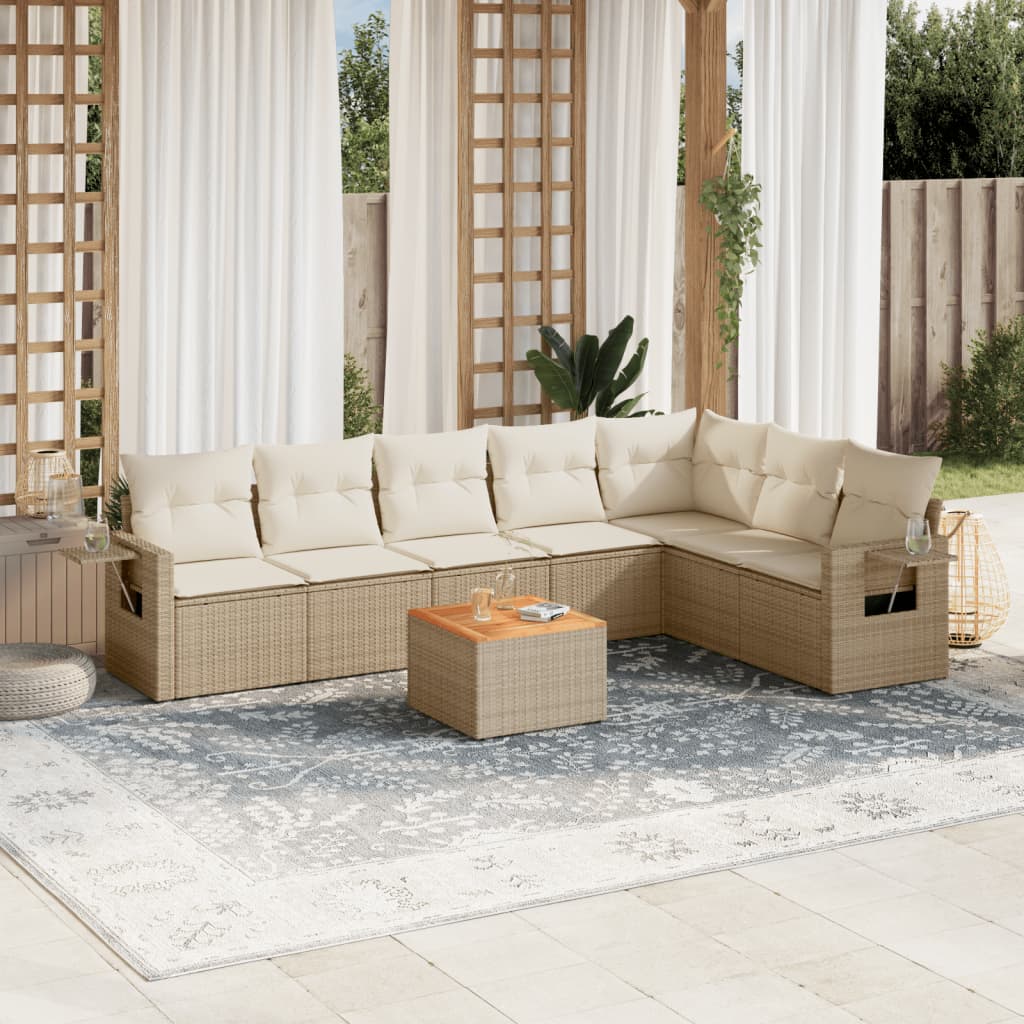 Matgrupp För Trädgården Med Dynor 8 Delar Beige Konstrotting