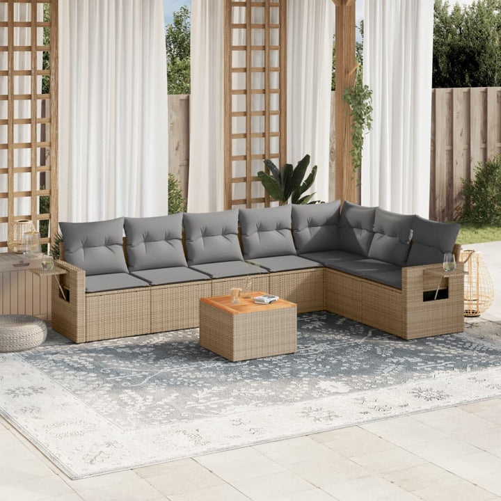 Matgrupp För Trädgården Med Dynor 8 Delar Beige Konstrotting