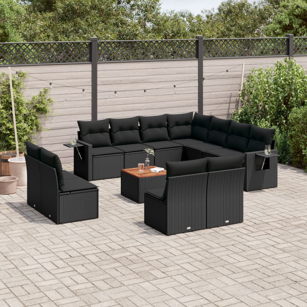 Loungegrupp Med Dynor 12 Delar Svart Konstrotting