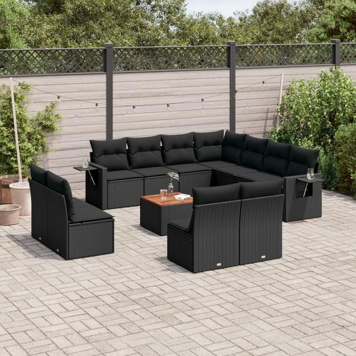 Loungegrupp Med Dynor 12 Delar Svart Konstrotting