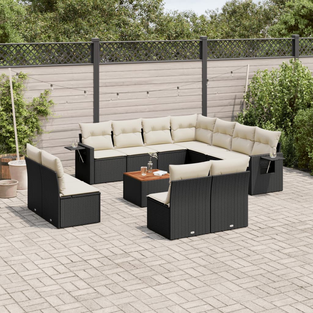 Loungegrupp Med Dynor 12 Delar Svart Konstrotting