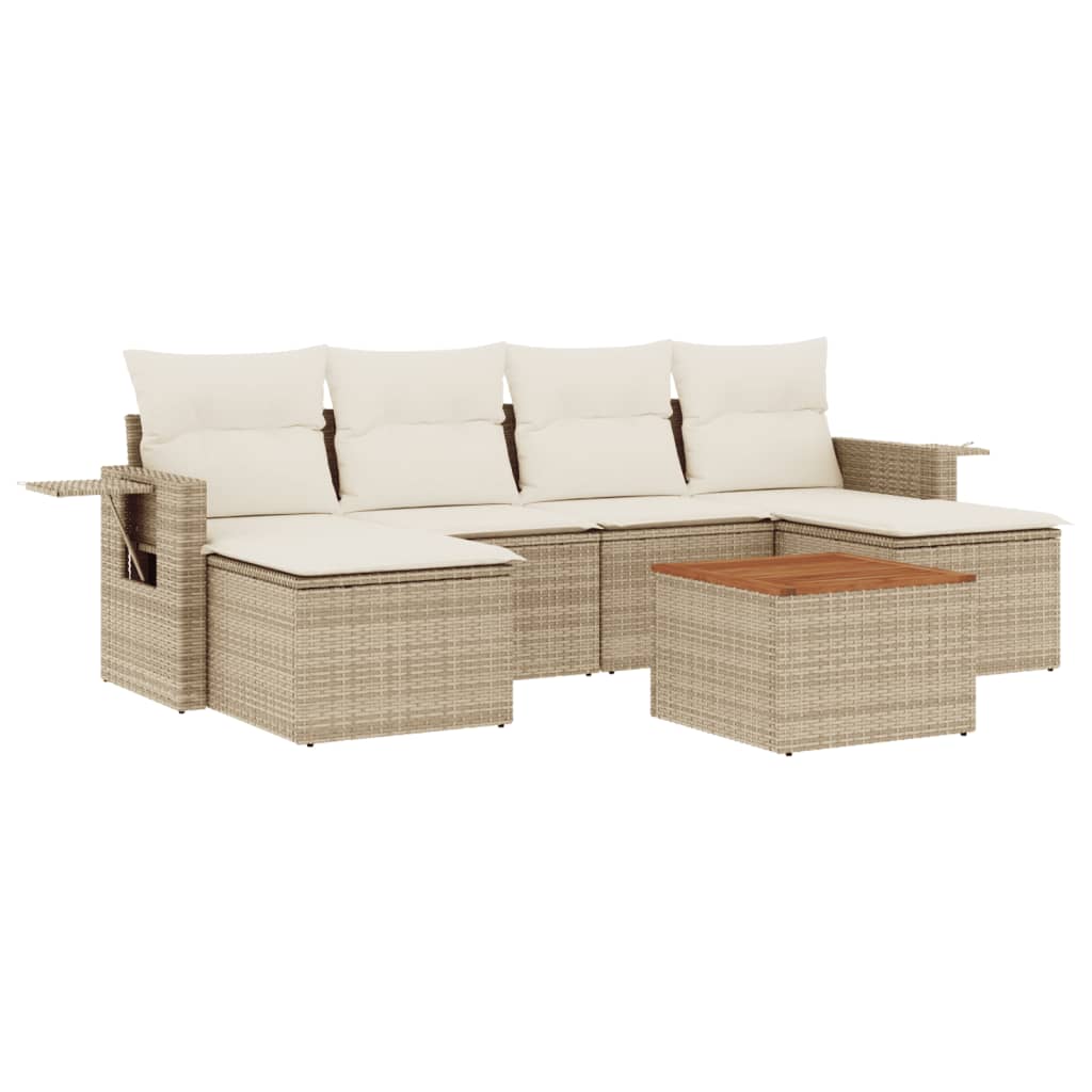 Matgrupp För Trädgården Med Dynor 7 Delar Beige Konstrotting