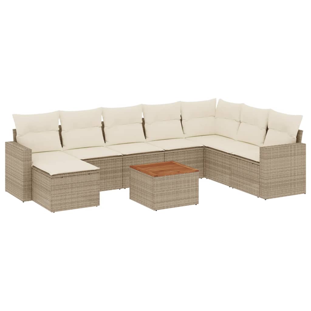 Soffgrupp För Trädgården Med Dynor 9 Delar Beige Konstrotting