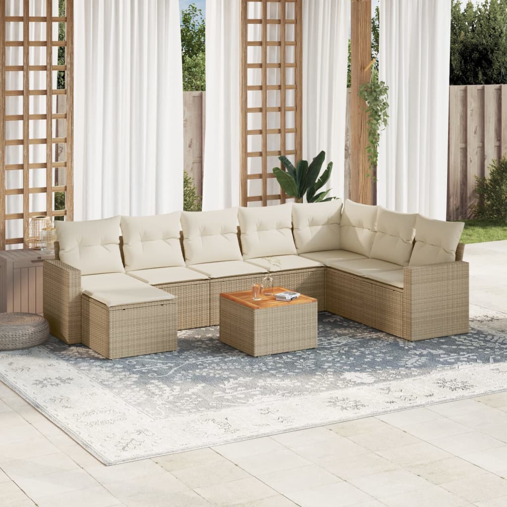 Soffgrupp För Trädgården Med Dynor 9 Delar Beige Konstrotting