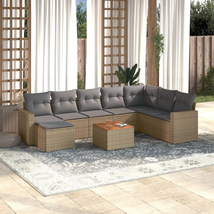 Soffgrupp För Trädgården Med Dynor 9 Delar Beige Konstrotting