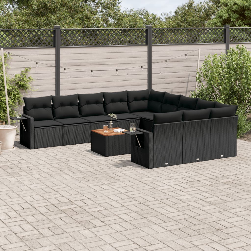 Loungegrupp Med Dynor 12 Delar Svart Konstrotting