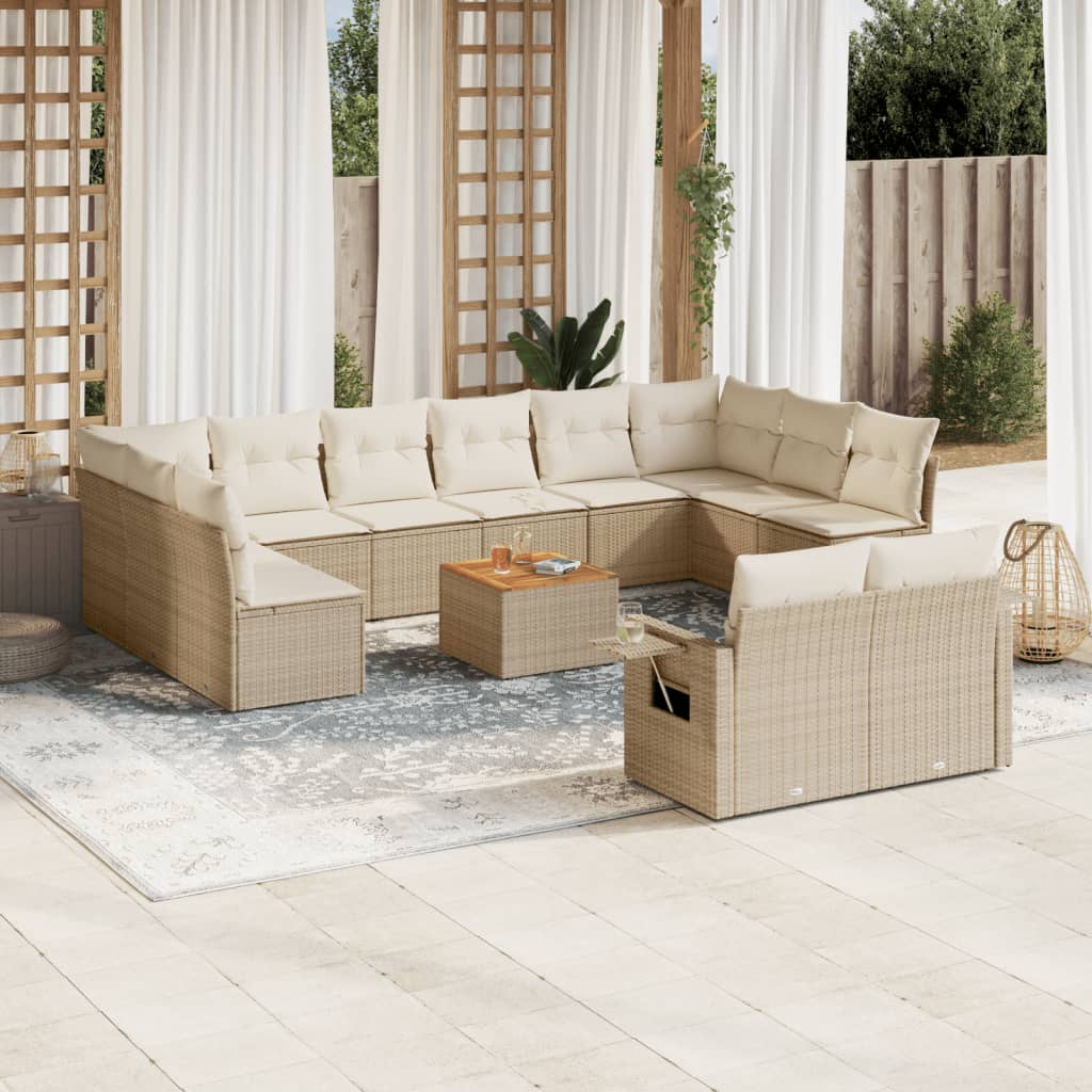 Soffgrupp För Trädgården Med Dynor 13 Delar Beige Konstrotting