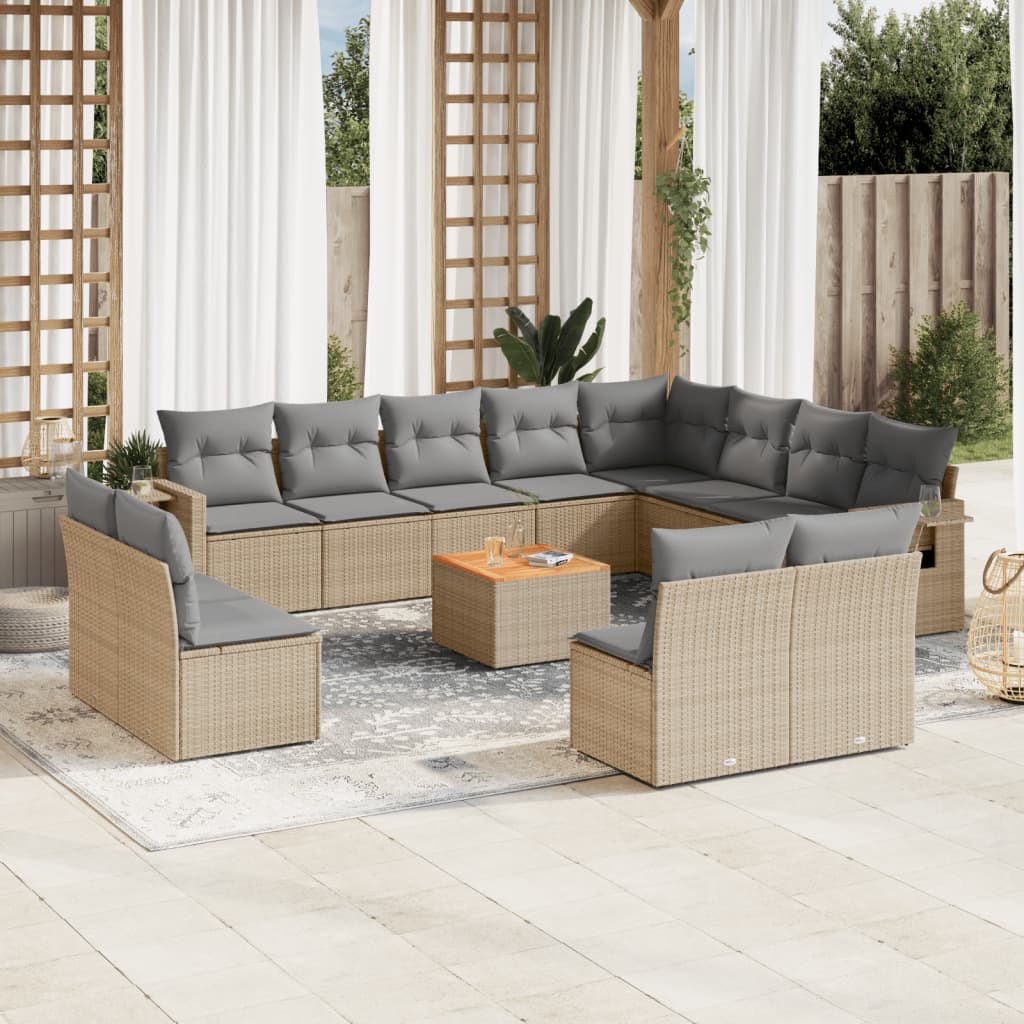 Soffgrupp För Trädgården Med Dynor 13 Delar Beige Konstrotting