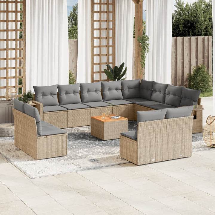 Soffgrupp För Trädgården Med Dynor 13 Delar Beige Konstrotting