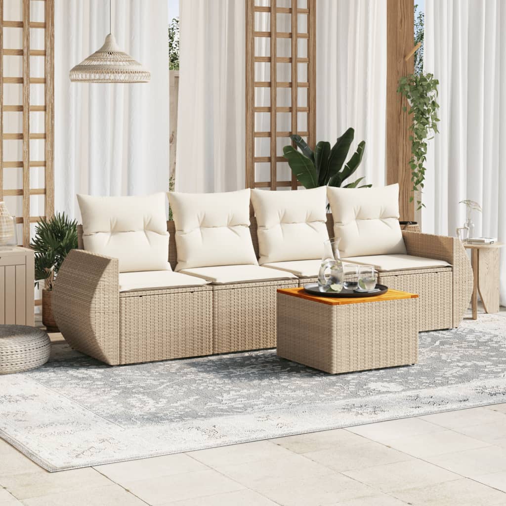 Soffgrupp För Trädgården Med Dynor 5 Delar Beige Konstrotting