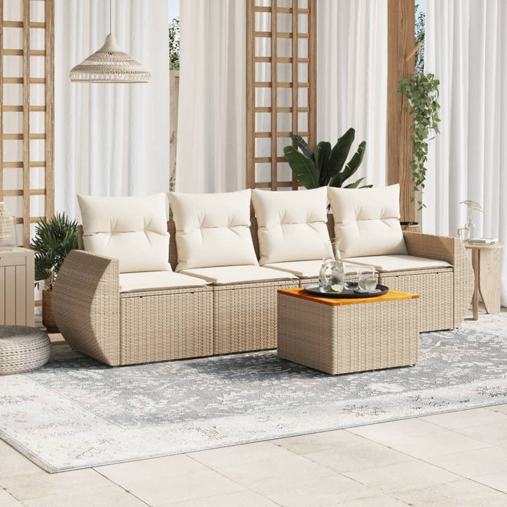 Soffgrupp För Trädgården Med Dynor 5 Delar Beige Konstrotting