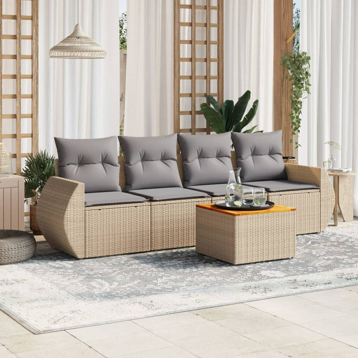 Soffgrupp För Trädgården Med Dynor 5 Delar Beige Konstrotting