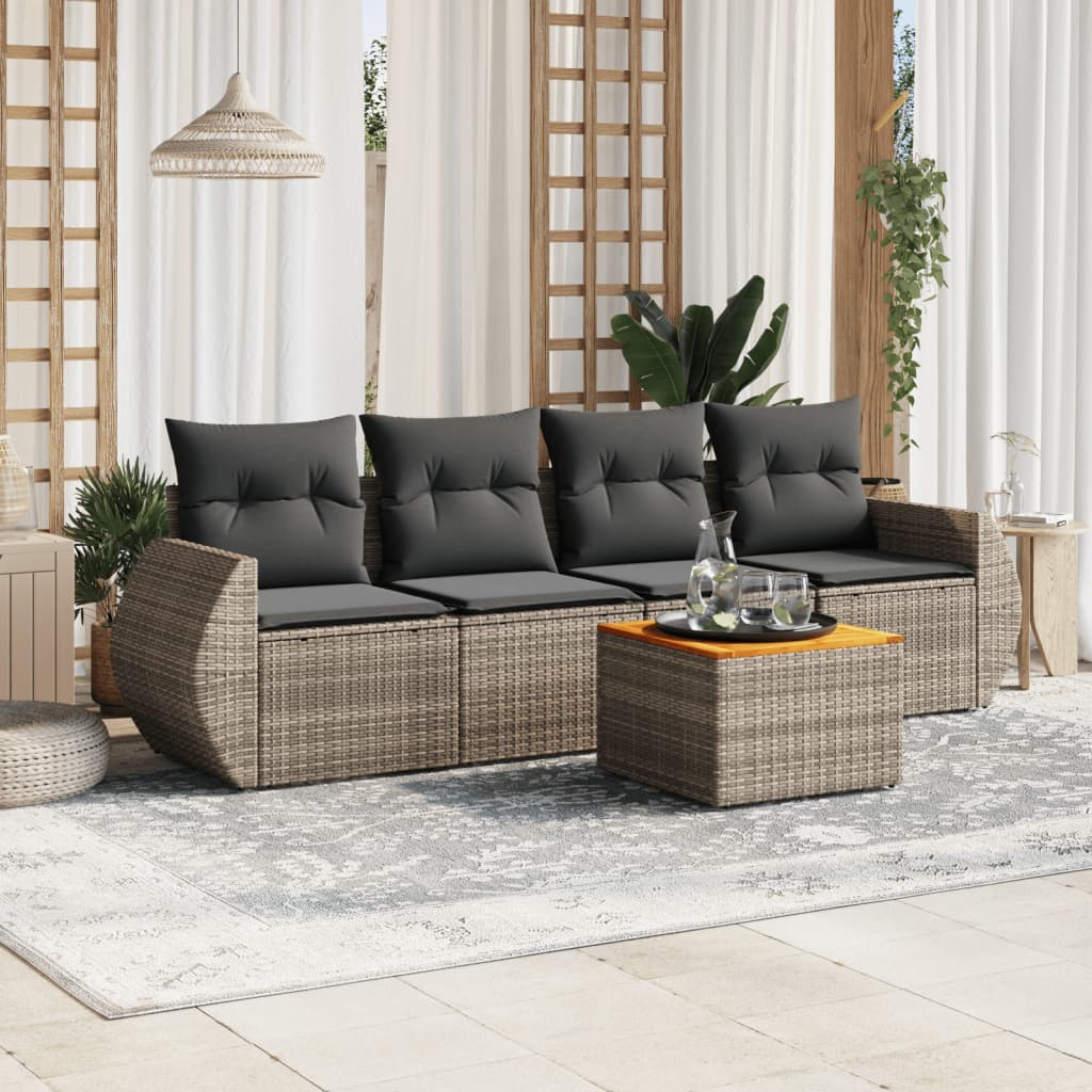 Soffgrupp För Trädgården Med Dynor 5 Delar Beige Konstrotting