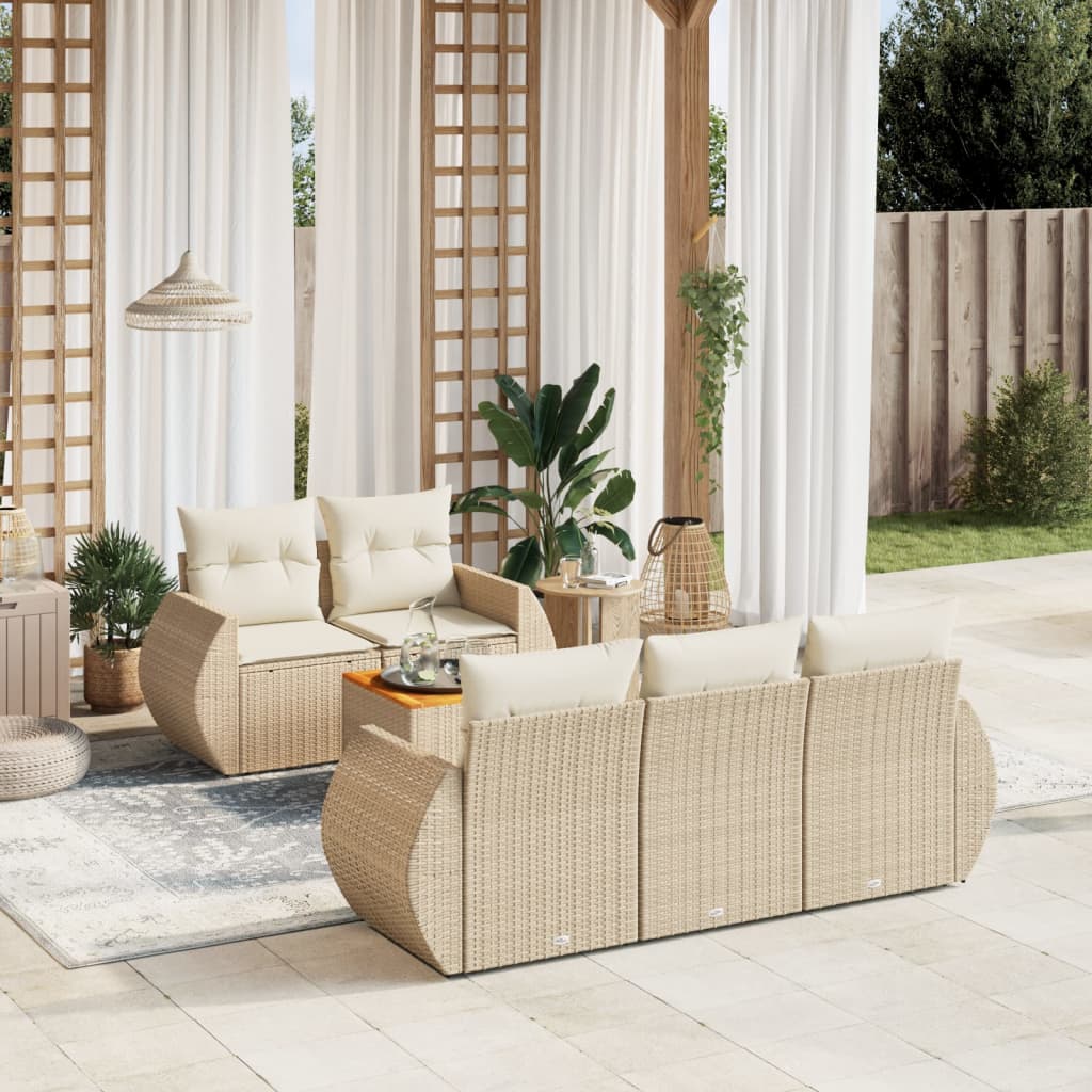Soffgrupp För Trädgården Med Dynor 6 Delar Beige Konstrotting